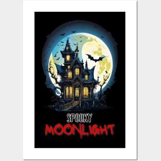 Spooky Moonlight Haunted House Halloween Posters and Art